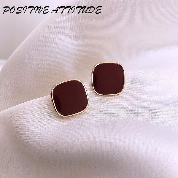 

brilllian new 2020 korean fashion acrylic red square stud earrings party formal ball jewelry gift1, Golden;silver