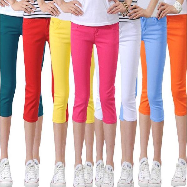 

2020 fashion new summer candy color thin 3/4 length lady pencil pants thin length lady leggin high elastic pencil pant female1, Black;white