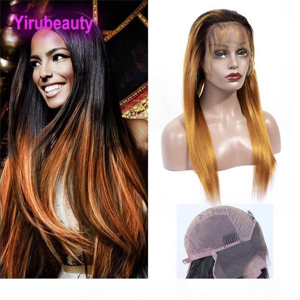 

brazilian virgin hair 1b 30 ombre human hair lace front wig straight 10-24inch lace front wigs 1b 30# baby hair, Black;brown