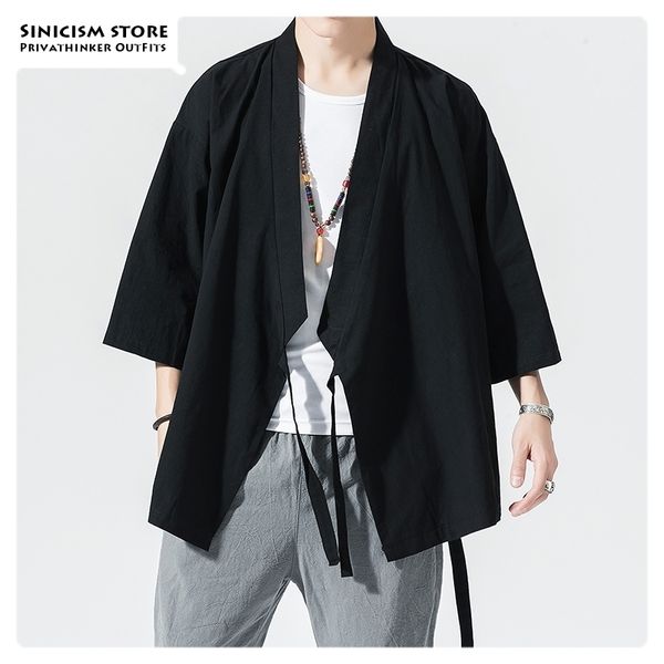 Mrgoldenbowl Store Men Estilo Chinês Oversize Casacos Do Vintage Mens Aberto Kimono Jaqueta Roupas Masculino Outono Casaco Preto 201120