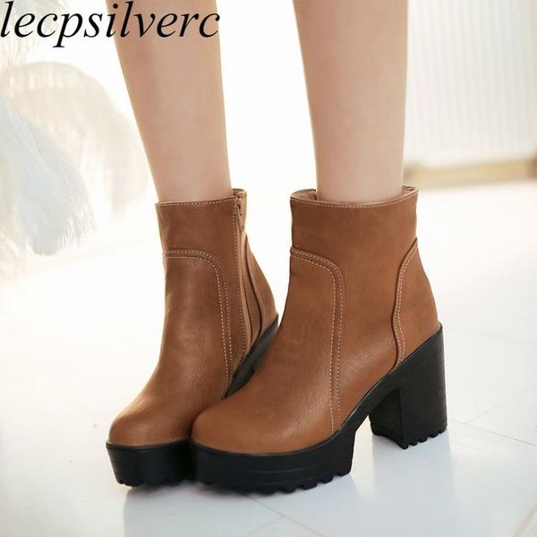 

women boots autumn winter warm 2020 new fashion zip pu platform ankle motorcycle boots black brown grey high-heeled shoes