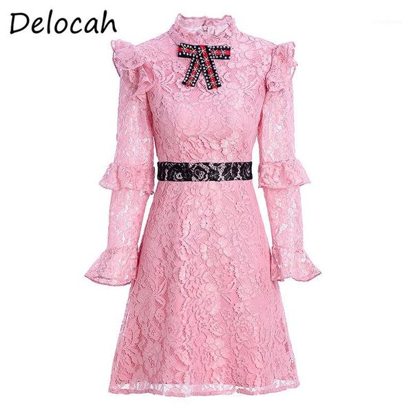 

delocah spring summer dress fashion designer women flare sleeve gorgeous beading ruffles female slim short dresses vestoidos1, Black;gray