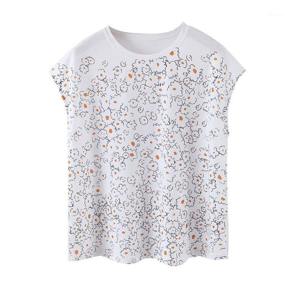 

2020 new women's white shirt floral print flower pattern o-neck short sleeve summer casual women's clothing1