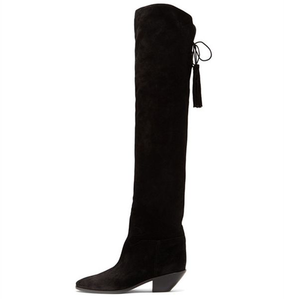 

women suede thigh high boots fashion slim lace up tassel over the knee boots spring autumn shoes zapatos de mujer201103, Black