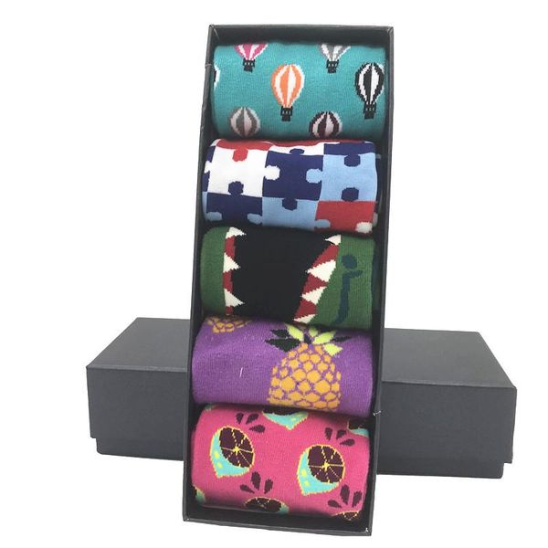 

men's socks myored 5pairs/lot men cotton cartoon funny long for mens business couples casual dress, Black