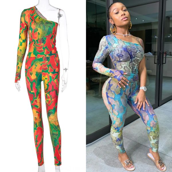 

popular products 2020 autumn new tie dye one shoulder women's clothing product women's clothingyoga fashion suit for women dmjed, Gray