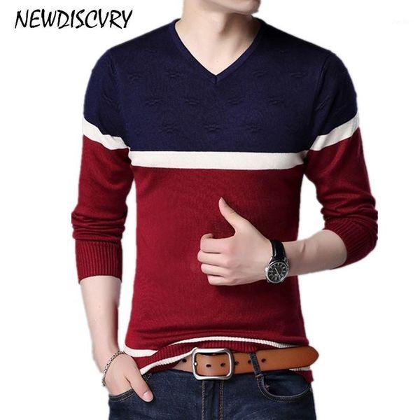 

newdiscvry men's sweater cloth 2018 autumn winter fashion v neck men knitted pullovers casual man knitwear slim fit striped 1, White;black