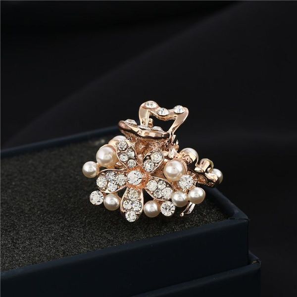 

rhinestone pearls flower hair hair jewelry gold color metal crab clip bride wedding accessories gifts, Golden;silver