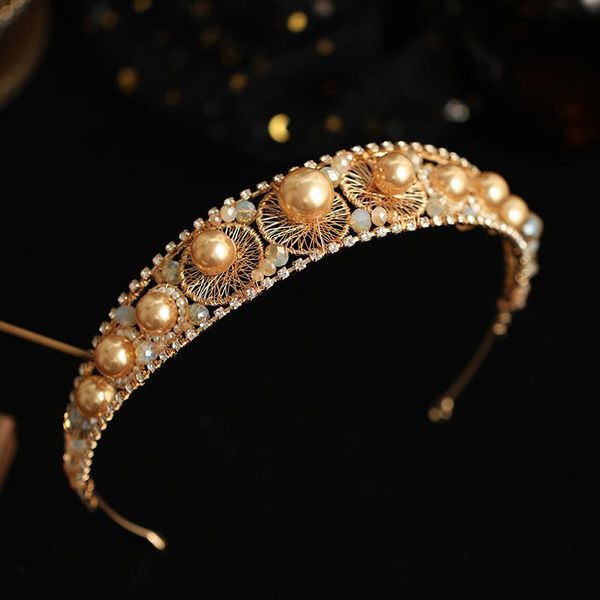 

gold color pearl rhinestone hair hoop hairband head jewelry wedding accessories for bride hair accessories for women, Golden;silver