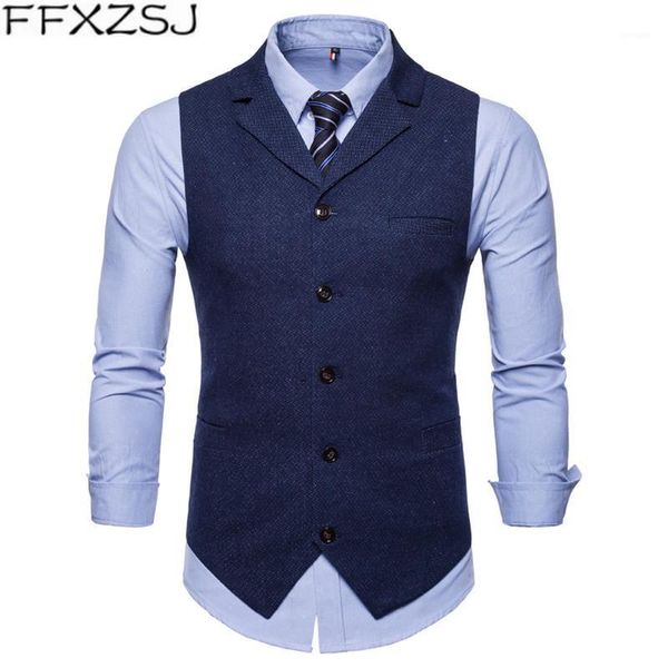 

ffxzsjnew men's business casual slim fit vests spring autumn fashion solid color single buttons men vests male suit1, Black;white