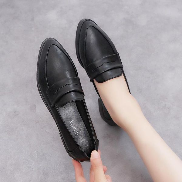 

осень обувь женщины толстый low heels shallow pu мокасины женский скольжению на casual комфорт оксфорд обувь дамской моды обуви, Black