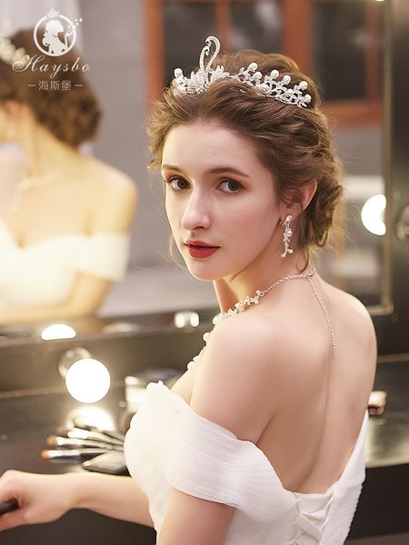 

2020 new bridal headdress korean white dress wedding hair accessories swan crown, Silver