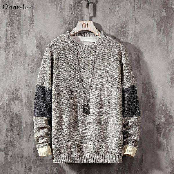 

onnestun sweater men new autumn winter men's knitted pullover casual o neck long sleeve warm simplicity japan style sweater man, White;black