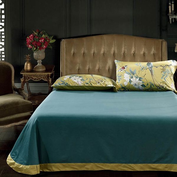 Svetanya Golden Pastoral Birds Luxo Cetim Egípcio Algodão Cama Set Bedslinens Queen King Size Tamanho Devet Set Set Fitted Folha C0223