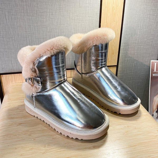 

2020 winter women snow boots chunky ankle boots fashion patent leather platform women's padded keep warm woman shoes, Black