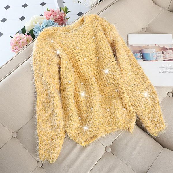 

pearl sweater mohair fluffy korean winter sweater women pull femme fuzzy pullover yellow jumper 2019 ropa mujer warm clothes new1, White;black