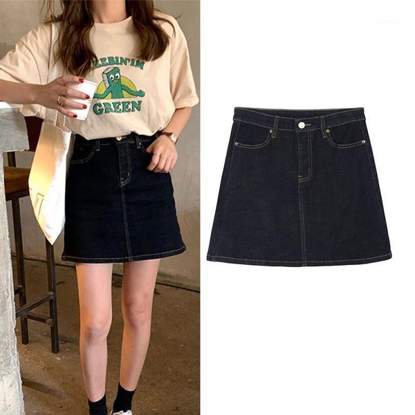 

fashion korean spring summer women a-line denim skirt high waist mini skirts jeans harajuku girls short skirt for girls1, Black