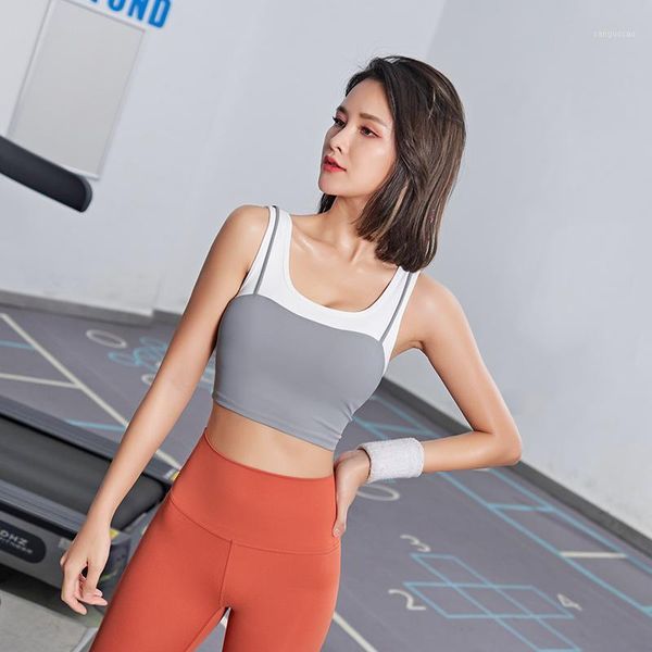 

sports underwear women's shockproof anti-sagging gym running outside wear beautiful vest-style yoga bra bra1, White;black