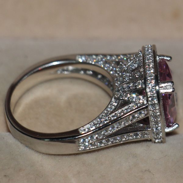 

Size 5-11 Luxury Fashion Jewelry 192PCS Tiny White Sapphire Cushion Shape Pink Topaz 14kt White Gold Filled Women Wedding Band Ring Set Gift