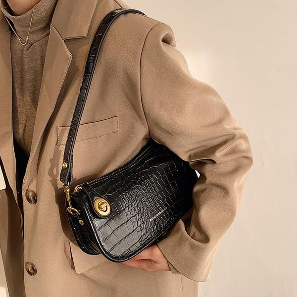 

cross body crocodile pattern square armpit bag 2021 fashion high-quality pu leather women's designer handbag portable shoulder bags
