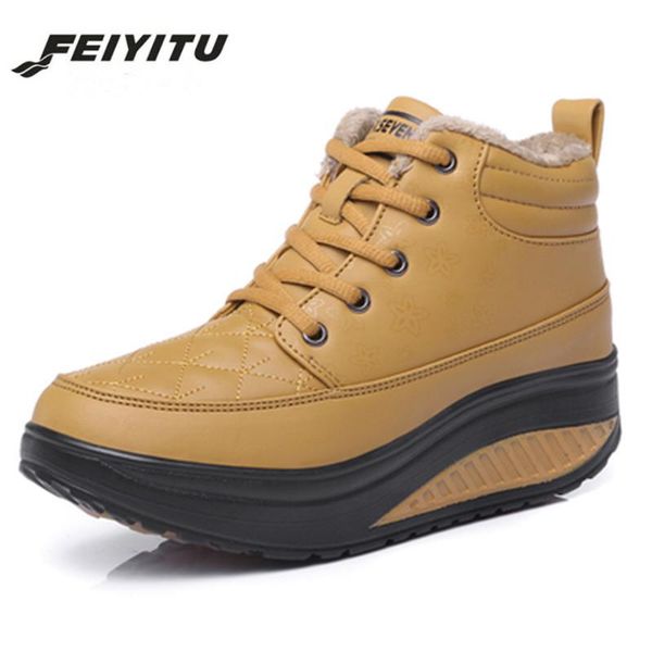 

feiyitu women's snow boots winter female plus velvet snow platform boots women thermal cotton-padded shoes flat ankle, Black