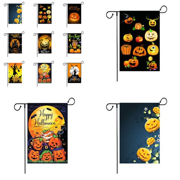 

6 color halloween garden flag colorful pumpkin print flag banner happy halloween linen fabric garden flag garden decoration 300pcs t1i2516