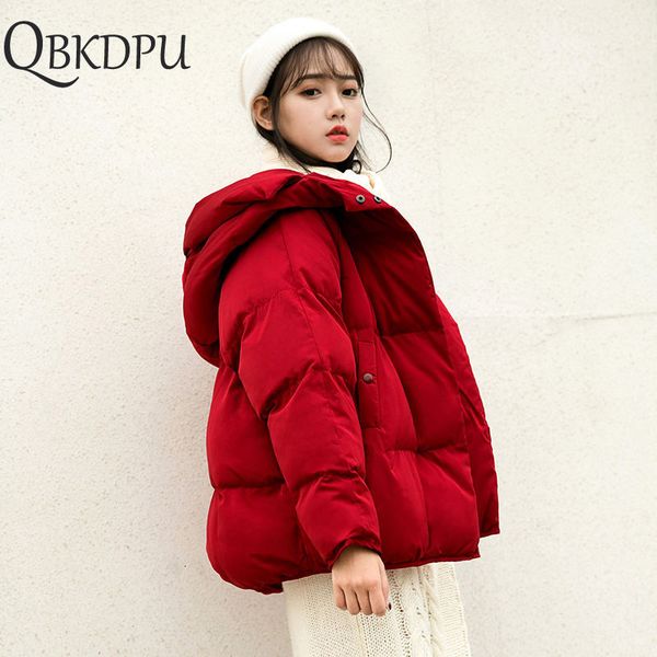 

women plus size short loose parkas casual warm winter jacket coat red cotton-padded hooded outerwear autumn thicken clothing 201118, Black