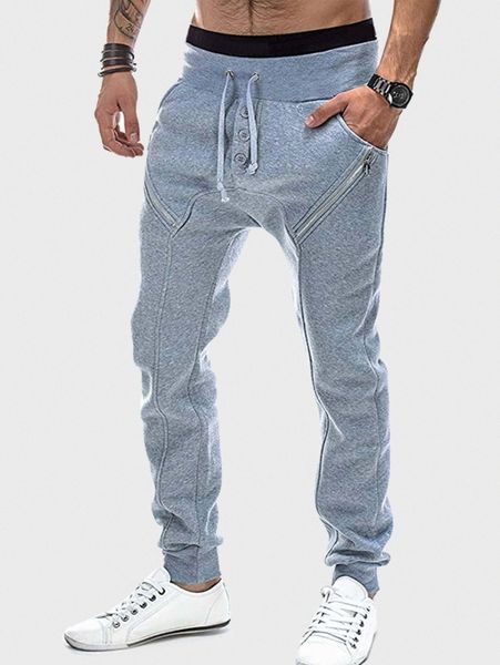 

men zipper drawstring waist sweatpants r38v#, Black