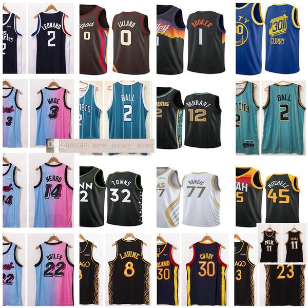 

2021 new city basketball 2 lamelo ball lavine lillard booker leonard young morant herro butler curry towns mitchell doncic george jerseys, Black;red