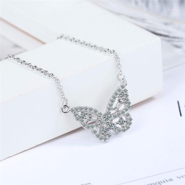 

pendant necklaces luxury female white zircon necklace rose gold silver color chain for women cute big butterfly wedding1