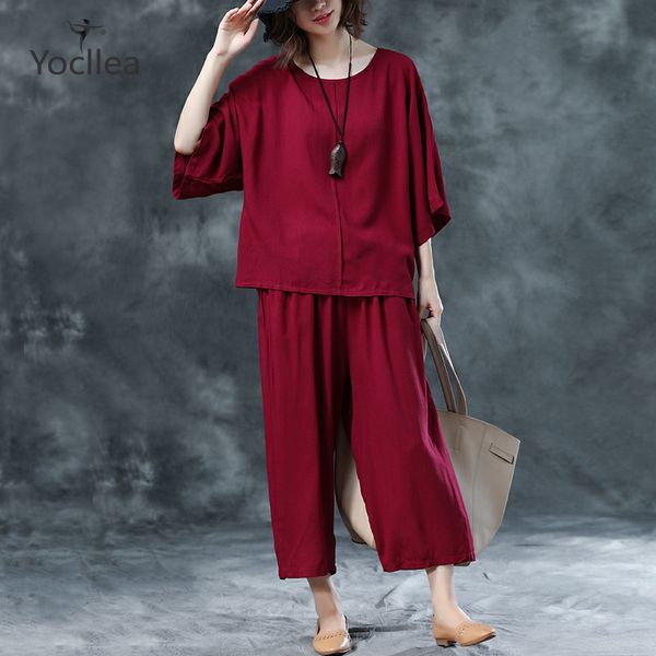 

fashion summer two piece set women loose wide leg pants +plus size casual shirt suits office lady elegant women's sets x0923, Gray