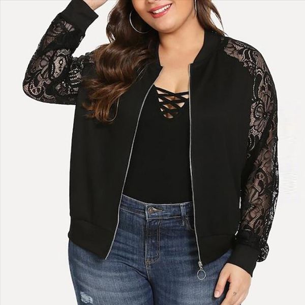 

feitong women solid hollow out lace blouses ladies fashion plus size lace loose shawl cardigan zipper long sleeve blouse top, White