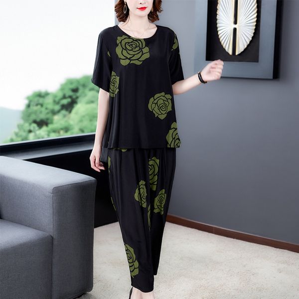 

middle aged and elderly mother's mom put mom put wear new summer 2020 large size women's fashion broad wife two piece casual harem, Gray