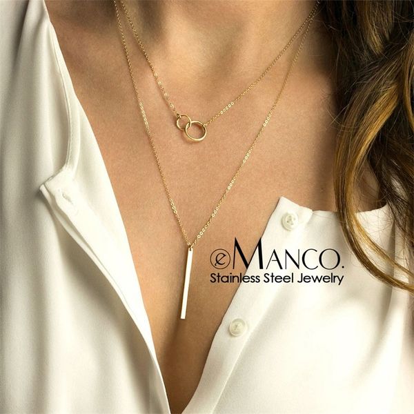 

e-manco simple double layered necklace women chic stainless steel necklace for women dainty choker necklace y200323, Silver