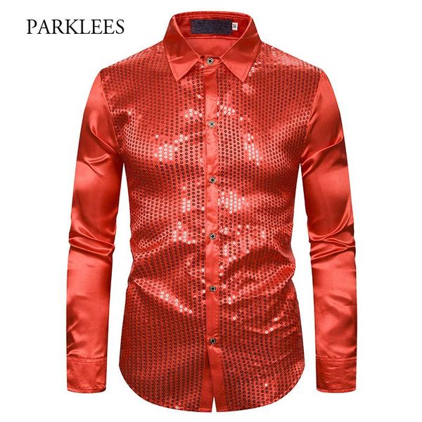 

men's casual shirts mens red sequins silk satin dress 2021 fashion wedding groom stage prom shirt men disco party chemise homme, White;black
