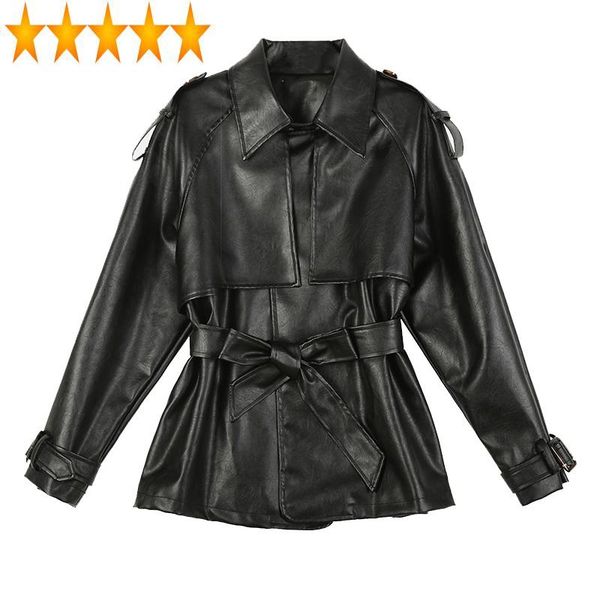 

spring autumn coat women's pu leather korean oversize female jacket clothes windbreaker 2021 ph077.2, Black