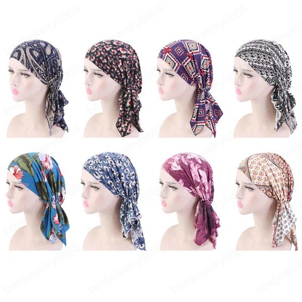 Müslüman Kadınlar Çiçek Baskılı Başörtüsü Arap Bonnet Kasketleri Kemo Kanseri Şapka Skullies Türban Saç Dökülmesi Kap Vintage Başörtüsü Moda