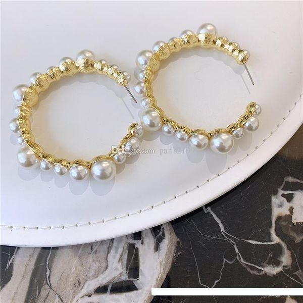 

High Quality new fashion 18k Gold Plated Women designer earrings big pearl Geometry Dangle Earrings women jewelry