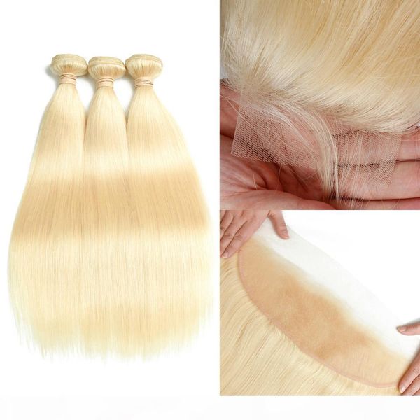 

brazilian straight hair 613 blonde hair bundles with lace frontal closure 10-30 inch body wave remy human hair bundles weave with closure, Black;brown