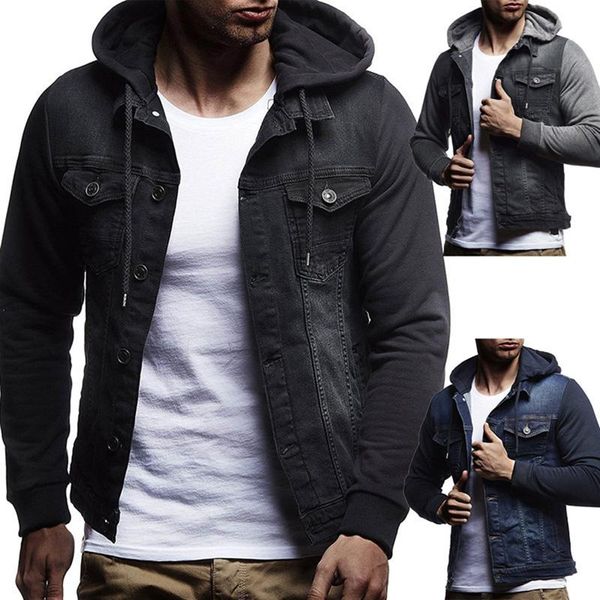 Jaquetas masculinas homens com capuz denim jaqueta esportiva ao ar livre casual moda hoodies homens e casaco plus size x0913 x0913