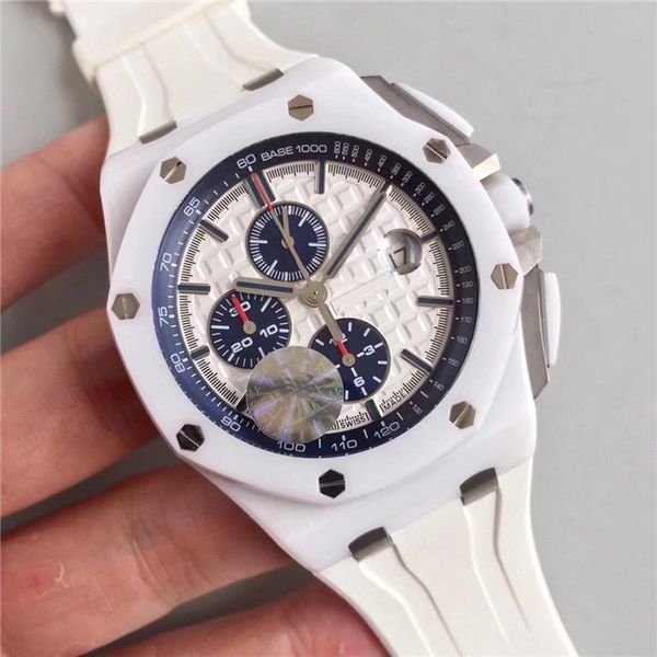 

men's mechanical watch all ceramic dial sapphire mirror 3126 mechanical automatic chain chronograph movement diameter 44mm natural rubb, Slivery;brown