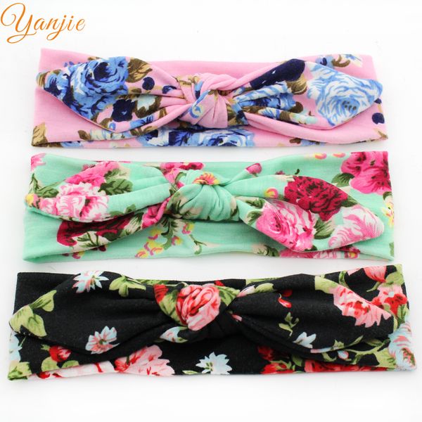 

10pcs/lot 2020 rabbit ear floral cotton headband wholesale trendy bunny soft solid elastic kids girl diy hair accessories mujer y200710, Slivery;white