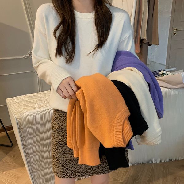 

2021 new women o-neck pullover casual long sleeve knit female jumpers solid winter basic sweater edjq, Black