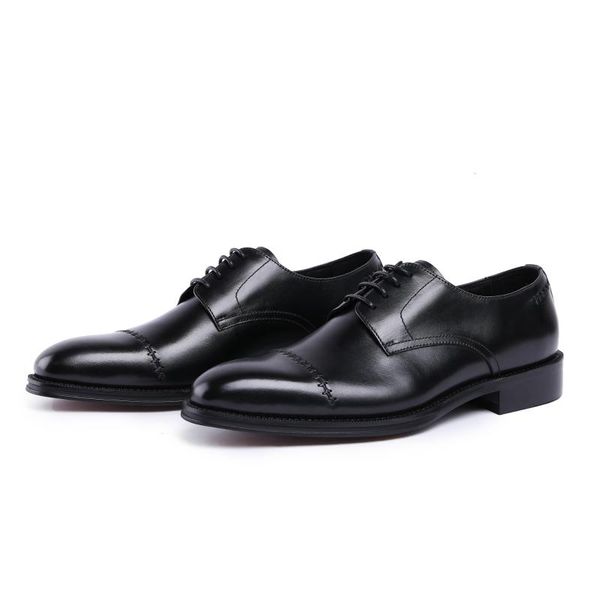 

men's leather shoes lace-up cowhide shoes formal wear men leather wedding, Black
