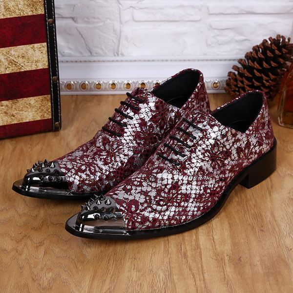 

christia bella plus size fashion metal rivet pointed toe men british style oxfords shoes genuine leather party man brogue shoes, Black