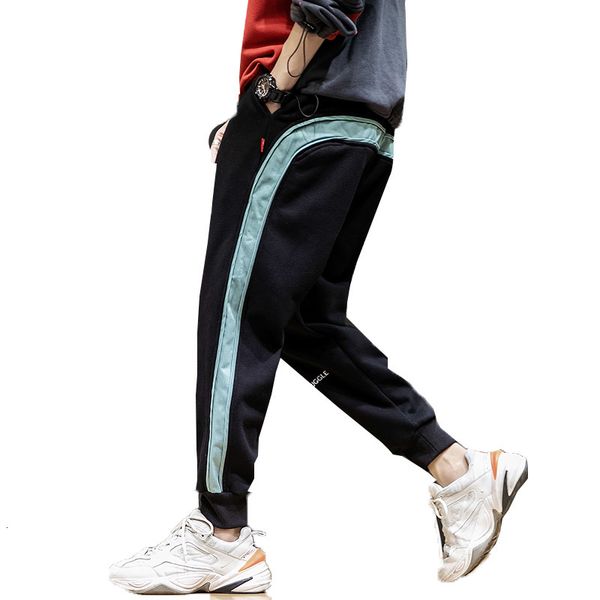 

2021 new autumn and winter m-6xl japanese men's large splicing pure cotton fleece harlem sweatpants 4ydi, Black