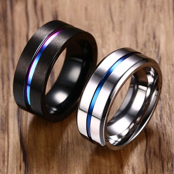 

vnox 8mm black ring for men women groove rainbow stainless steel wedding bands trendy fraternal rings casual male jewelry, Golden;silver