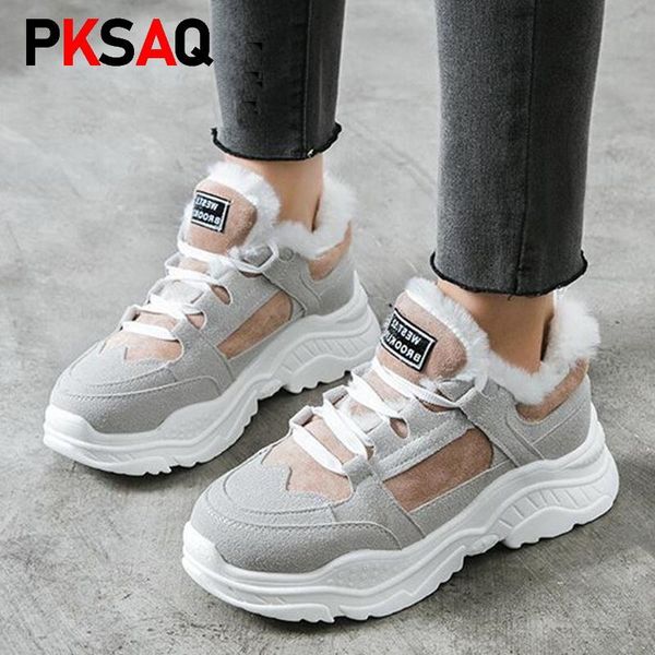 

2020 classic suede women winter sneakers warm fur plush insole ankle boots women shoes lace-up shoes woman, Black