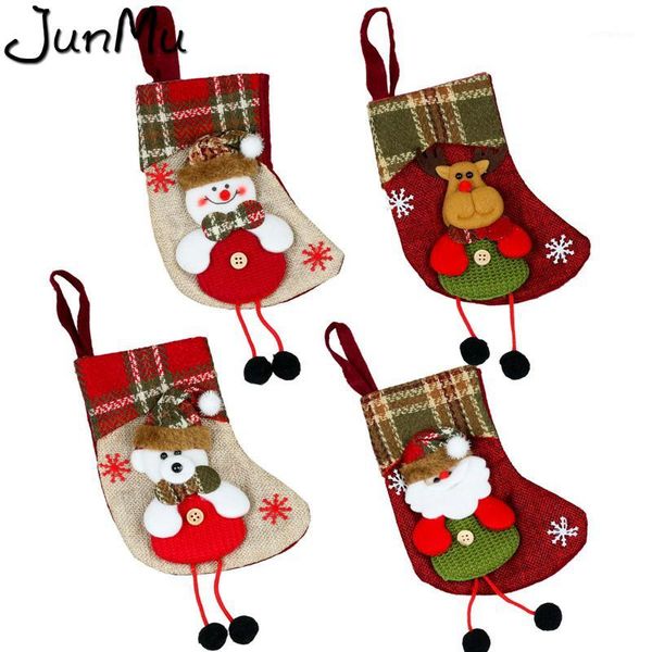 

christmas decorations 4style gift bag year 2021 stocking santa claus sock xmas tree hanging ornament plaid candy bag1