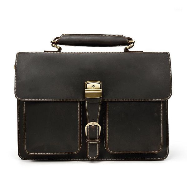 

men's leather briefcase men's handbag crazy horse leather double compartment 15 inch computer bag shoulder bag messenger handbag1